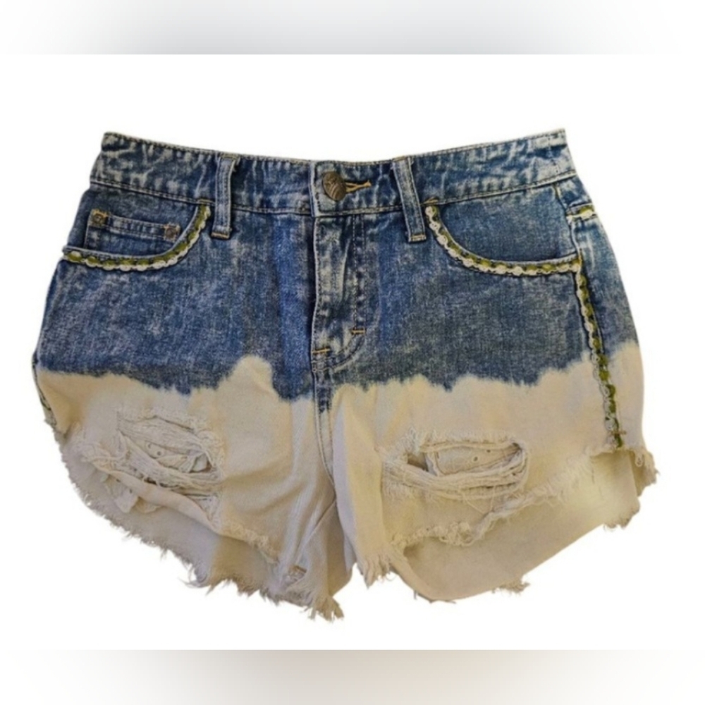 Free People Ombre Distressed Denim Shorts Women's Size 24 Blue White
